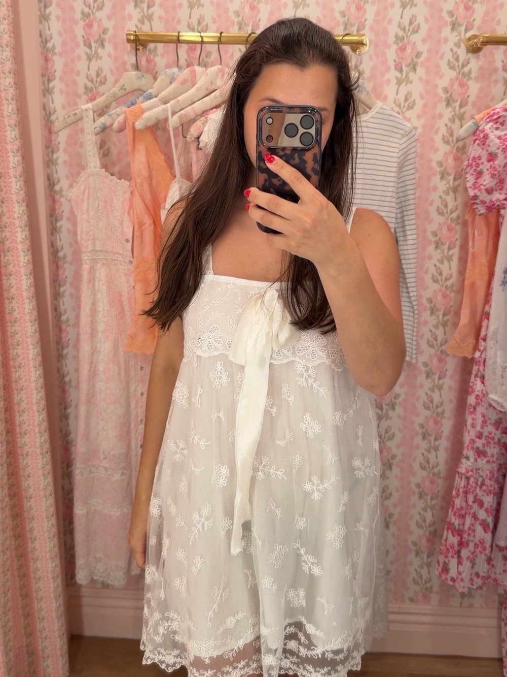 LoveShackFancy Cream Lace Slip Dress